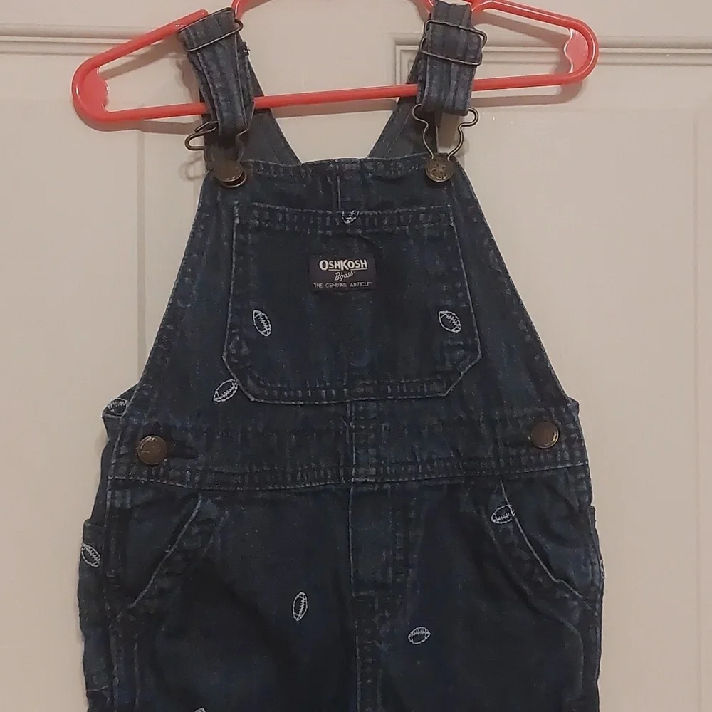OshKosh B'Gosh Embroidered Football Carpenter Style Denim Bib Overalls Size 24M